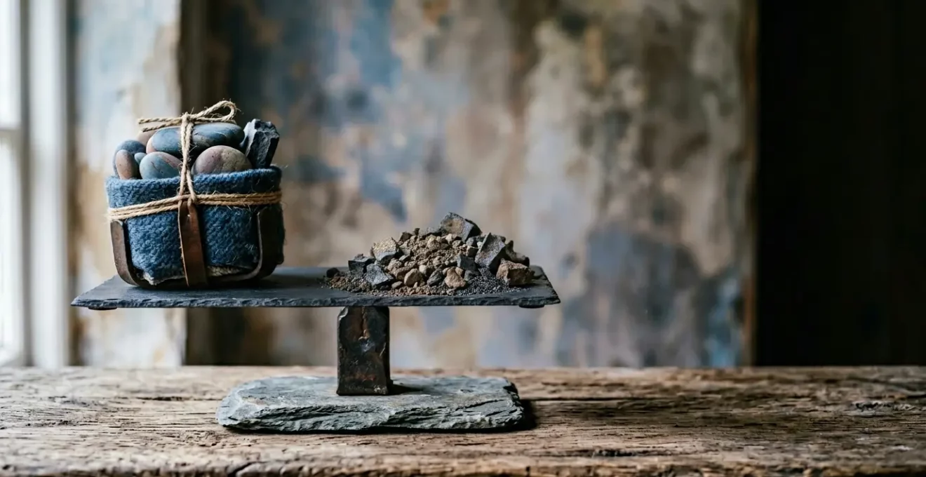 Composition symbolique représentant une décision d'assurance avec équilibre entre protection et coût