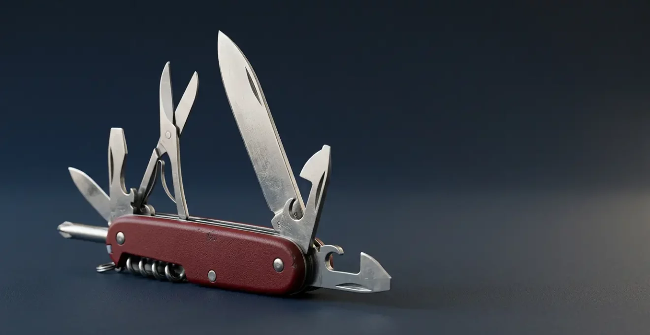 Couteau suisse patrimonial symbolisant la polyvalence de l'assurance vie en gestion financière