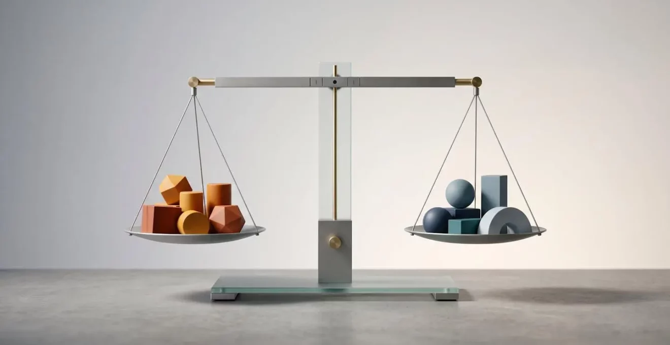 Mise en scène symbolique d'une balance représentant la comparaison entre gestion déléguée et investissement passif